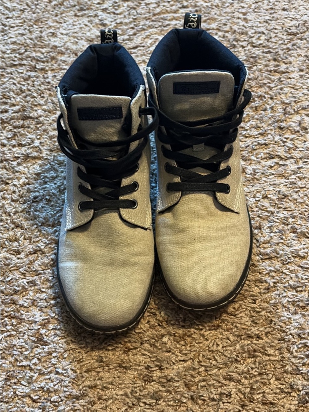 Dr. Martens Tan Canvas Lace-Up Boots with Black Trim
